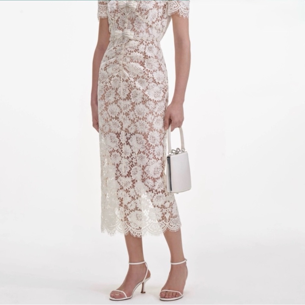 self-portrait Cream Fine Lace Pearl Midi Dress - Size US10 - MSRP $615 - NWT - Picture 6 of 7